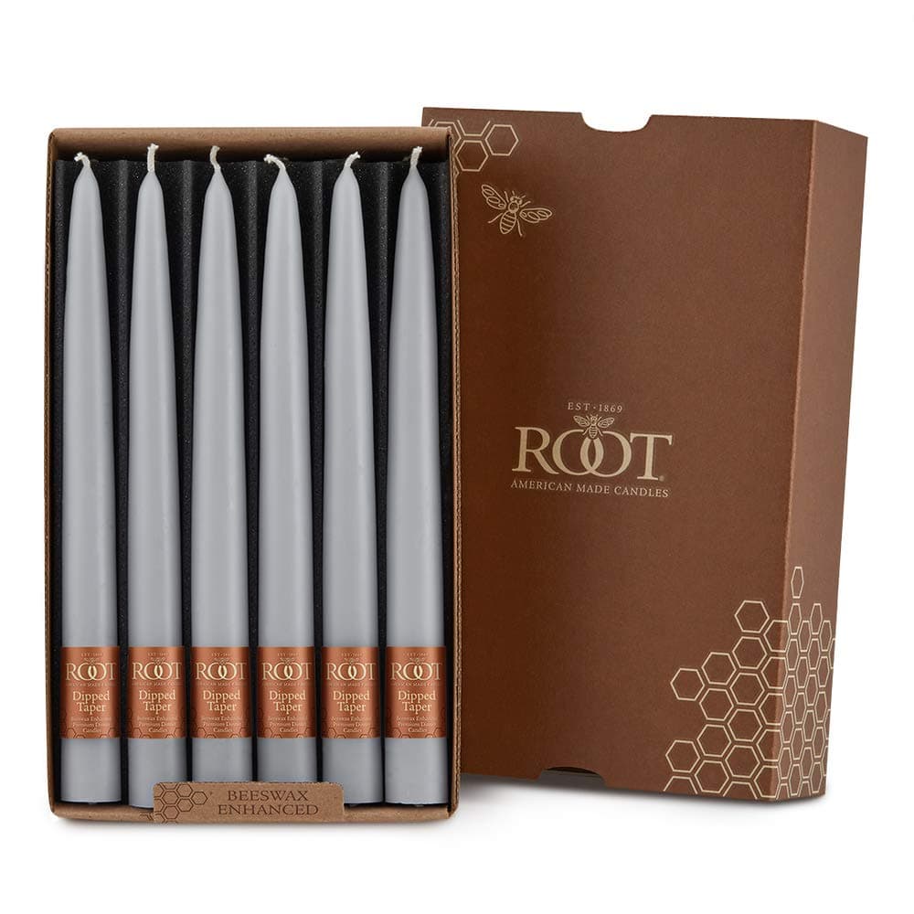 Root Candles Unscented Dinner Candles Premium Beeswax Blend Boxed Candle Set 9Inch Platinum 12Count