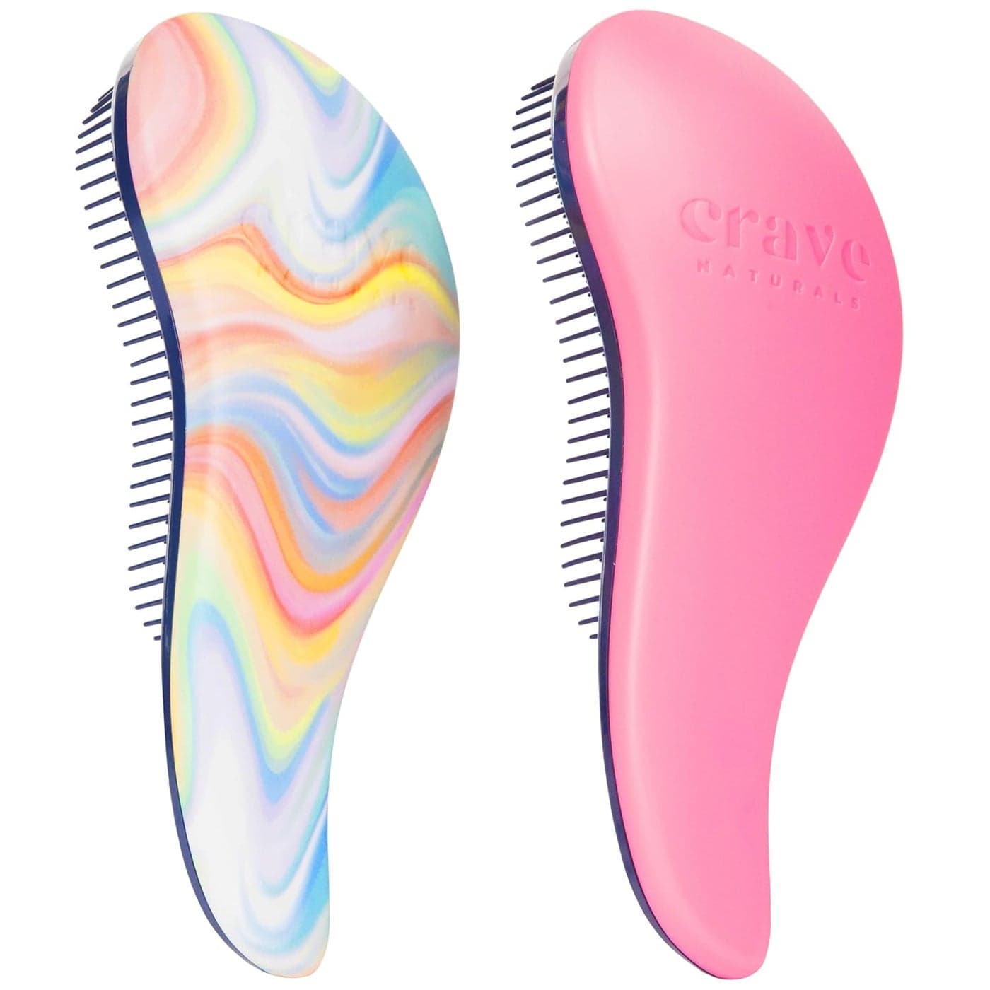 Crave Naturals Glide Thru Detangling Brush for Adults and Kids Detangler Brush for Curly or Straight Wet or Dry Hair Gentle on Tangles Hair Comb 75x3Inch Pink and Soft Hazy Swirl Pack of 2