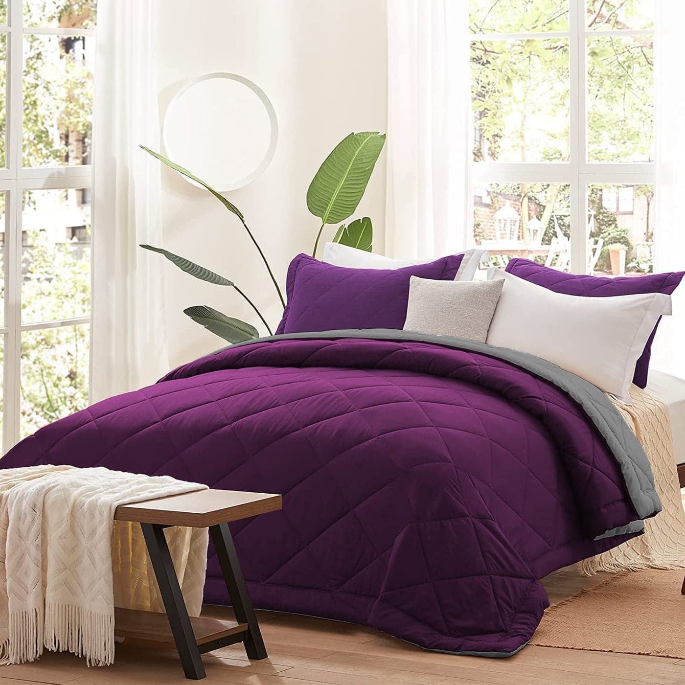 HANUMANT Comforter Single Bed OR Double Bed 340 GSM Blanket AC Comforter Single Bed OR Double Bed Quilt AC Blanket Dohar Reversible Microfibre Polyester Purpl Gray Double Bed