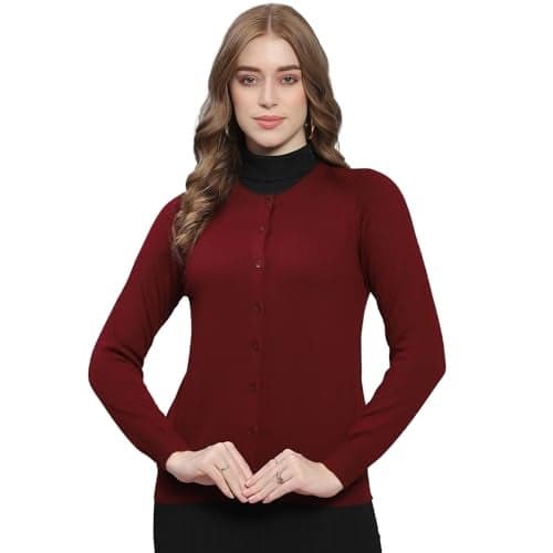 Monte Carlo Womens Solid Maroon Round Neck Full Sleeve Cardigan (1240708RN-948-38)