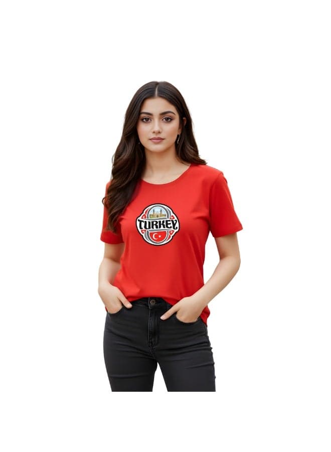 Turkey Adult Womens T-Shirt - Round Neck Short Sleeve Cotton T-Shirt - Great Gift for Travelers Fun Turkish Design - Soft and Comfortable Tshirt