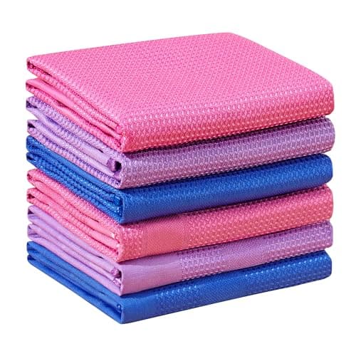 JOYMOOP Microfiber Waffle Weave Cleaning Cloth,Highly Absorbent Kitchen Towels,Quick Drying Lint Free Dish Towels for Kitchen,6 Pack, Mixed Color, 15.7×15.7inch