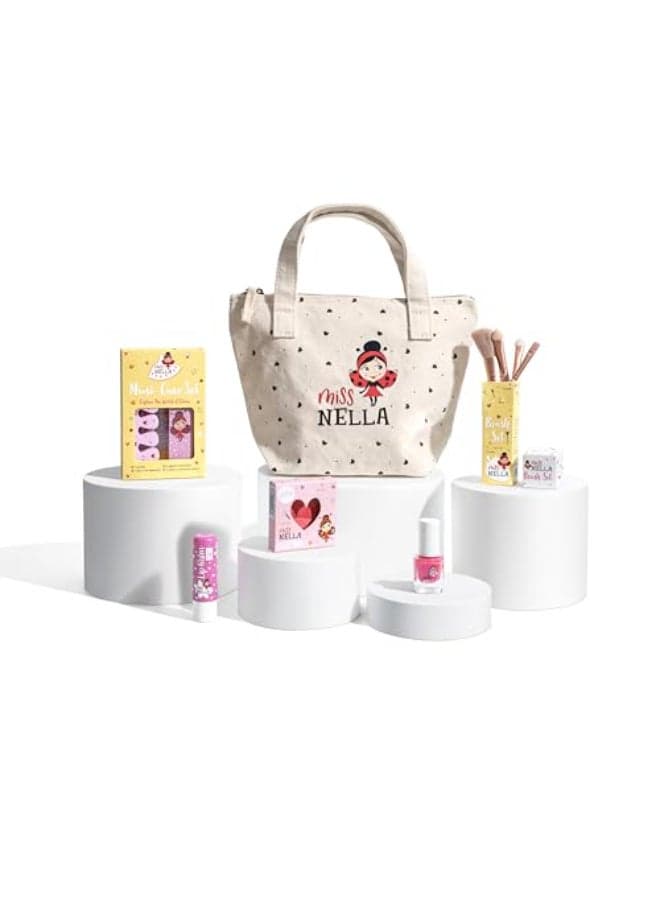 Miss Nella special edition GIRLY GIRL kids makeup nail polish set for little girls Hypoallergenic Dermatologically tested Non toxic Canvas cosmetic bag safe and fun
