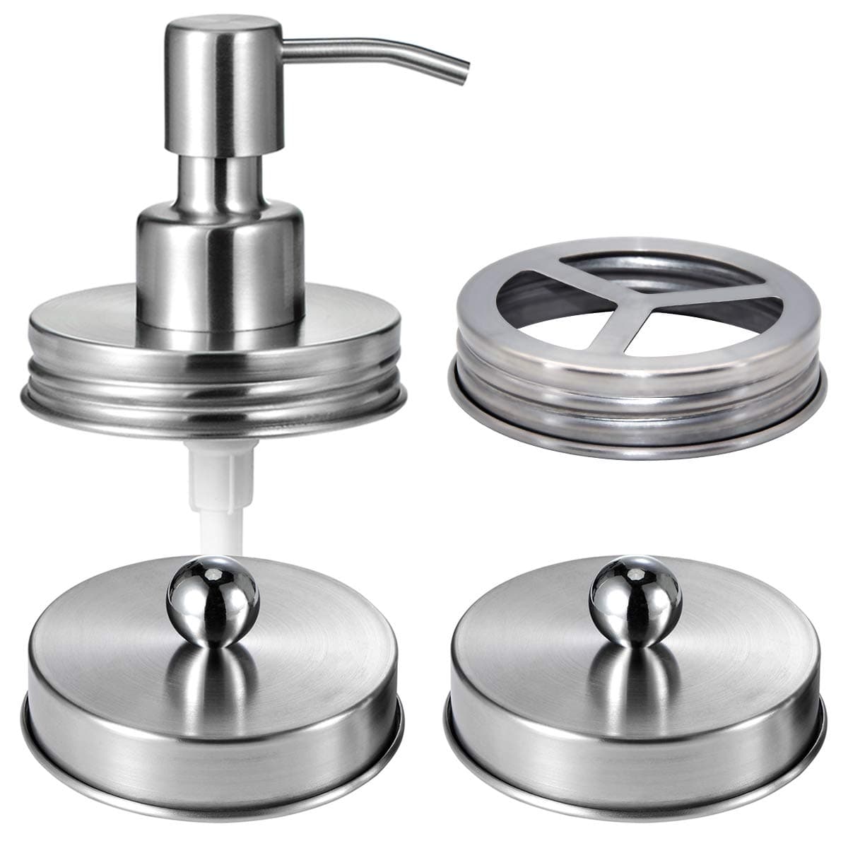 Komashr Mason Jar Bathroom Accessories Lids Set4pcs Jars Not Included Soap DispenserToothbrush Holderand Apothecary Jars Lids for Regular Mouth Mason Jars Rustic Farmhouse Decor Brushed Nickel
