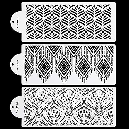 FVVMEED 3 Pieces Cake Decorating Templates Powdered Sugar Sieve Template Set Wedding Cake Decorative Flower Edge Molding Baking Tool,Cake Lace Decoration Stencils Food Grade Plastic Stencils Molds