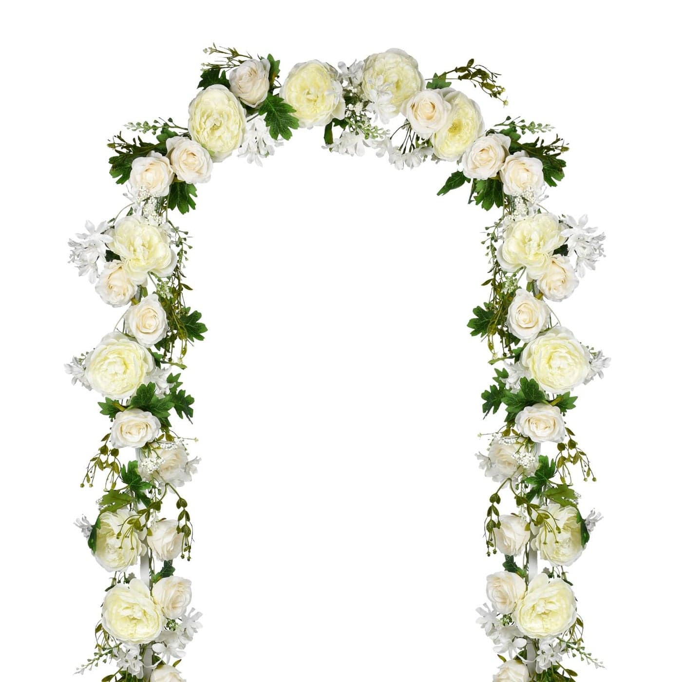 Artiflr 2 Pakc Artificial Peony Garland 12ft Floral Greenery Garland with Mixed Peony Flowers and Green Leaves for Wedding Dining Table Home Party Decor 2 White