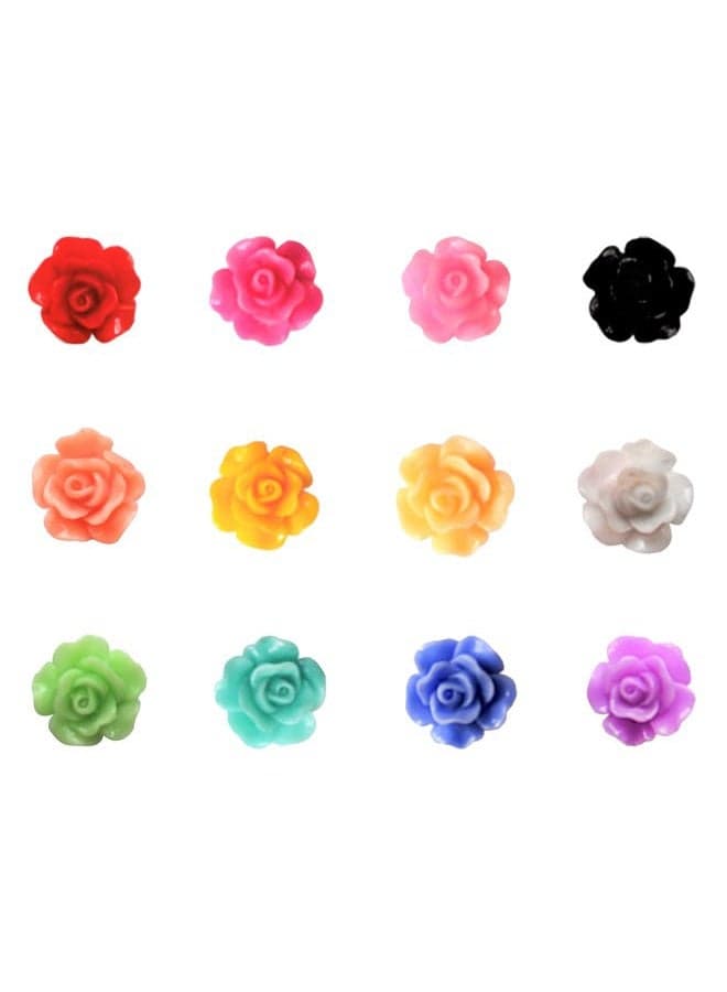 Rose Nail Art Charm 3D, Flat Back Resin Beads Manicure Wheel Multicolor Flowers