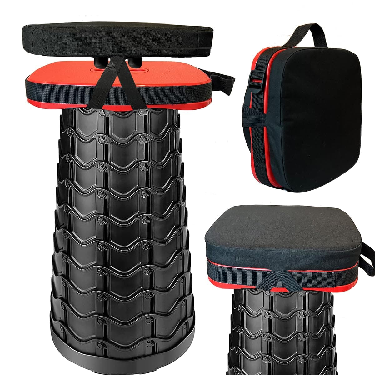 Outward Gear Portable Collapsible Stool Set Heavy Duty Square Collapsible Stool Thick Seat Cushion 550lbs Load Capacity for Camping Travel Picnic Gardening RedBlack