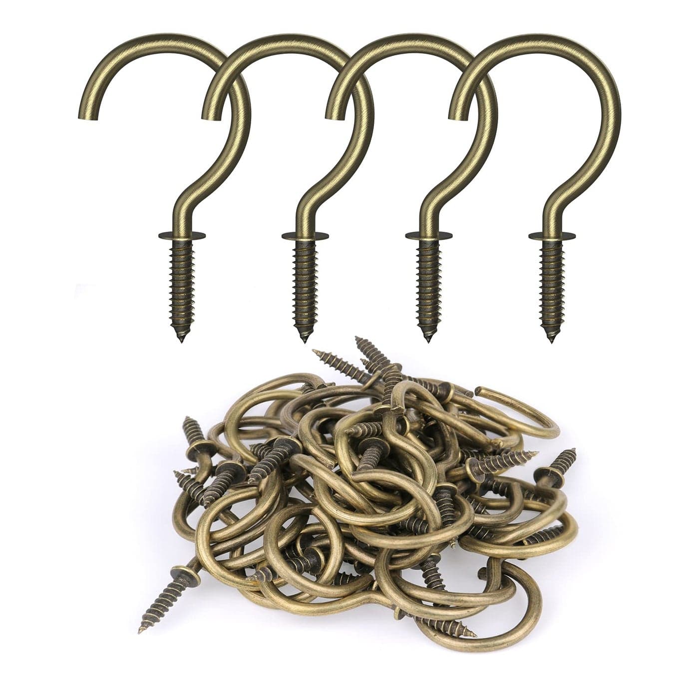 RELBRO 50 Pcs Screw Hooks, 1-1/4 Inch Cup Hooks Screw in Mug Hooks Metal Heavy Duty Screw in Wall Hooks Ceiling Hooks Indoor Outdoor for Utensils Plants Lights Decors Bronze