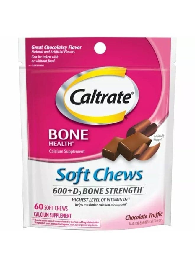 Soft Chews 600 Plus D3 Calcium Vitamin D Supplement, Chocolate Truffle - 60 Count (Packaging May Vary)