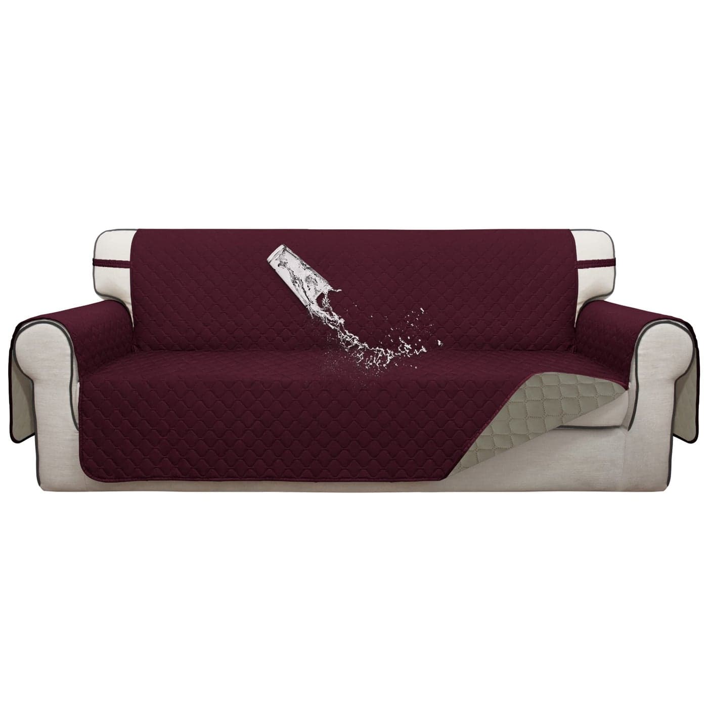 ISSUNTEX Double Protection 100 Waterproof Sofa Covers for Living Room Reversible Couch Covers for 3 Cushion Couch Sofa Furniture Protector Sofa Cover for Pets X Large WineBeige