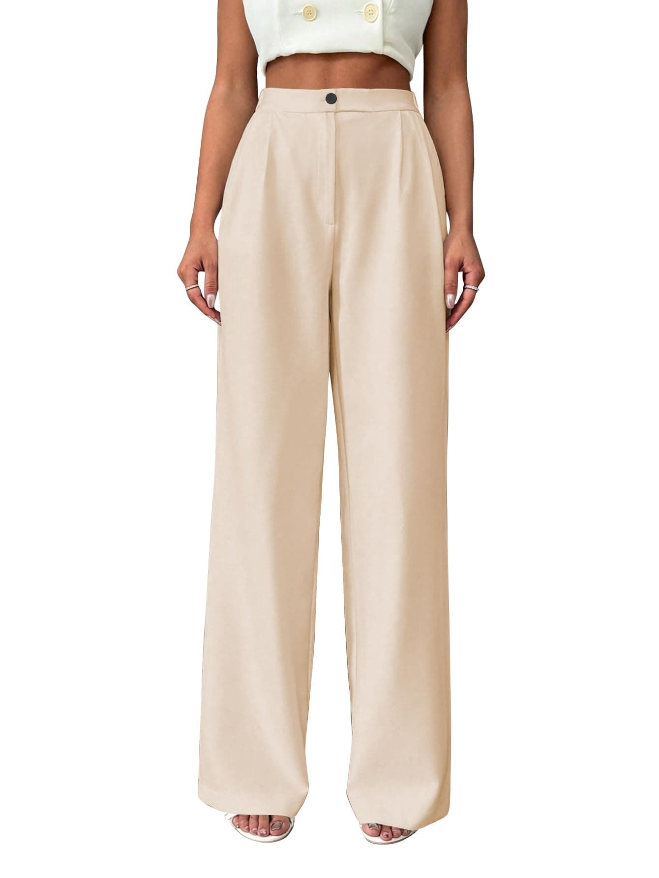 Toochki Trousers for Woman Pants Women's Formal Office Korean | Beige Track Pant | Straight | Cotton Spandex Stretchable Trouser | High-Waisted Bottom Wear
