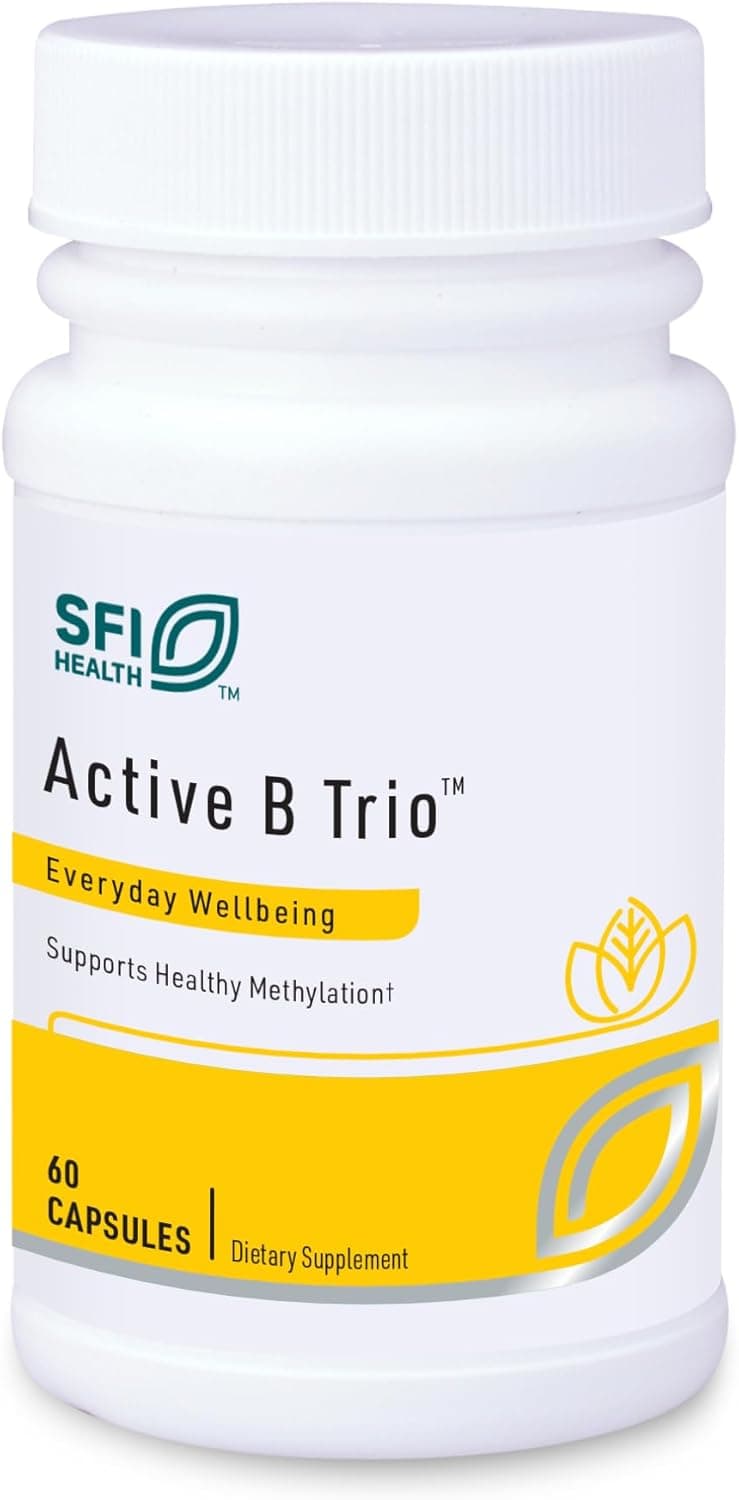 Klaire Labs SFI Health Active B Trio Methylated Vitamin B Complex with B6 B12 Folate Bioactive Vitamins for Enhanced Absorption Promote Healthy Energy Cognition 60 Capsules