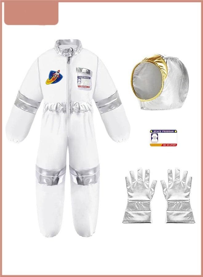 Kids Astronaut Costume Set for Boys and Girls - White Space Suit with Helmet, Gloves & ID Card, Perfect for Halloween, School Play, Themed Birthday Party, Cosplay & Costume Parties Size M