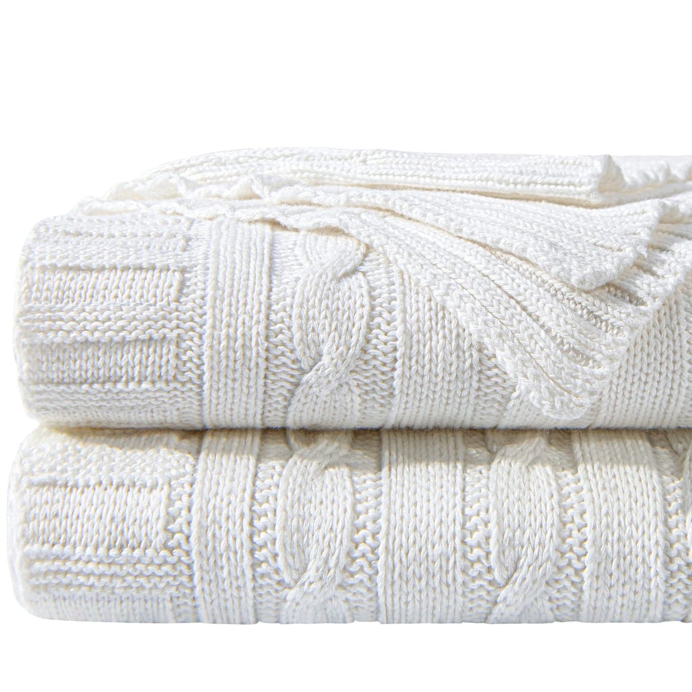 NTBAY 100 Pure Cotton Cable Knit Throw Blanket Super Soft Warm 51x67 Knitted Throw Blanket for Couch Sofa Chair Bed Extra Cozy Machine Washable Comfortable Home Decor White