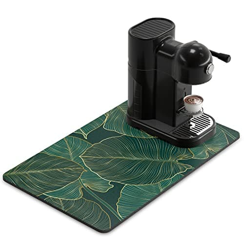 Rnivvi Coffee Mat, 12" x 19" Cute Tropical Theme Coffee Bar Mats for Espresso Machine Station Accessories and Organizer, Hide Stain Rubber Backed Absorbent Dish Drying Pad for Kitchen Counter, Palm