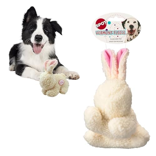SPOT 6in Vermont Style Fleece Rabbit Dog Toy Soft Comfort Plushie for Small Dogs Puppies Builtin Squeaker Safe for Light Chewers No Plastic Parts Calming Cuddly Pet Toy