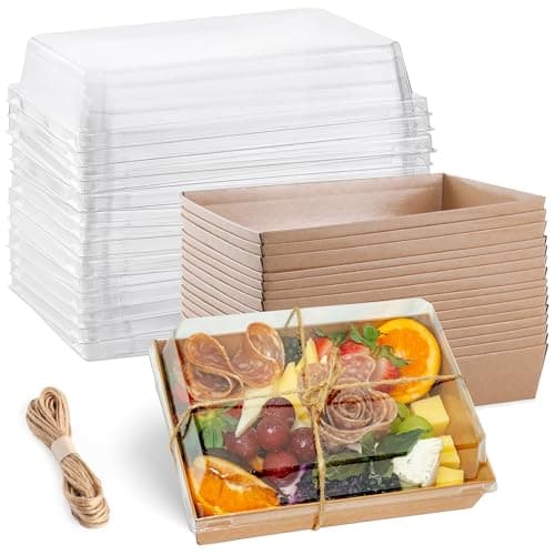 Leafiew 25 Pack 7x5 Inches Charcuterie Boxes with Clear Lids - Individual To Go Paper Charcuterie Board with Lid, Disposable Food Containers for Desserts, Cookie, Food, Charcuterie Accessories