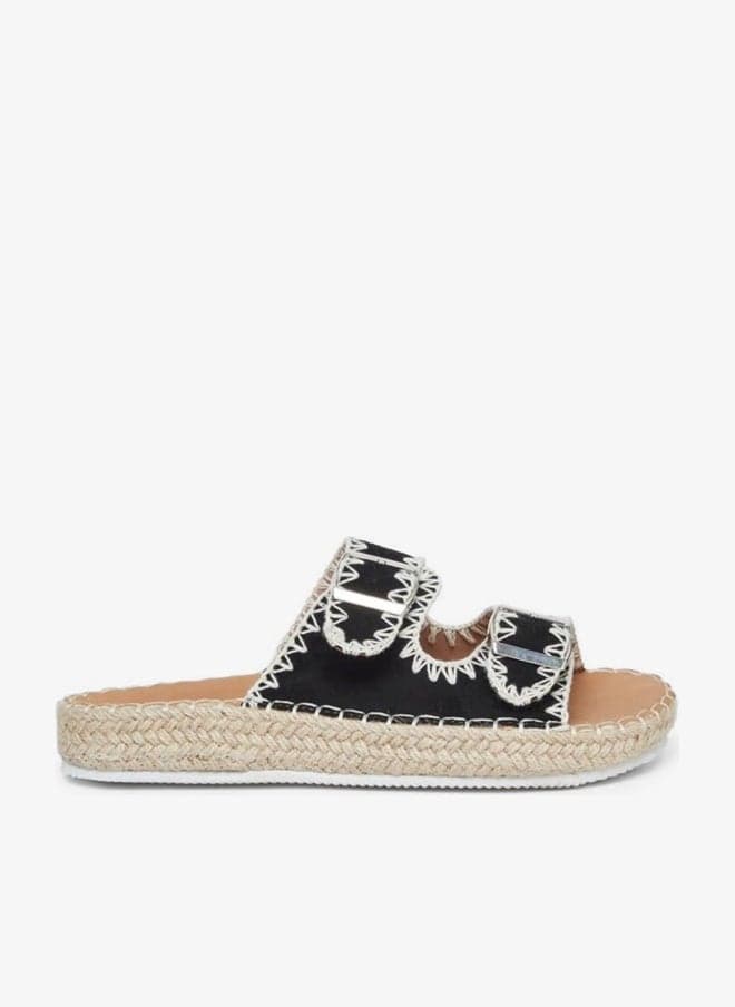 Styli Black Stitch Buckle Accent Espadrilles