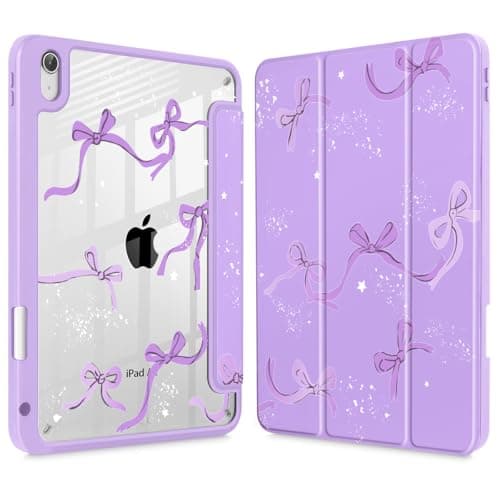 Tuiklol Case for iPad Air 11 Inch M4 2026 / Air 11 Inch M3 2025 / Air 11 Inch M2 2024 / iPad Air 10.9 Inch 2022 2020, Buit in Pencil Holder with Shockproof Cover Clear Transparent Back, Bow-Purple