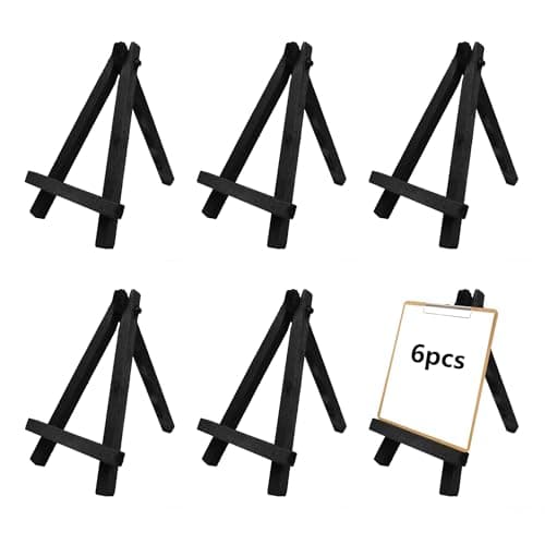 PDETVEO 6PCS 5 Inch Mini Wood Display Easel AFrame Artist Painting Party Tripod Easel Black Stand Canvas Holder for DIY Crafts Decoration Photos
