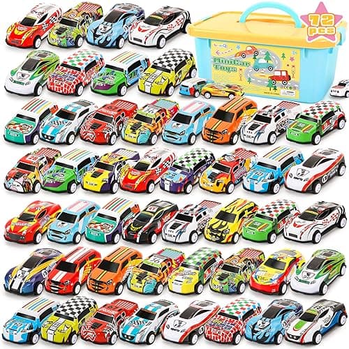 SevenQ Toy Cars Party Favors for Kids 72Pcs Pull Back Cars Playsets with Storage Box Mini Toys Race Cars for Kids Goodie Bags Toddler Toys Bulk Prizes Rewards