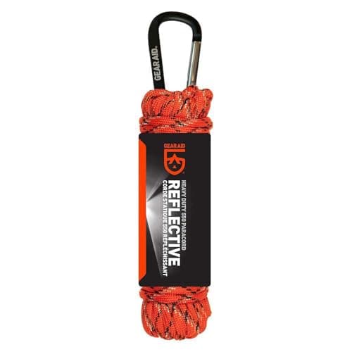 GEAR AID 550 Paracord and Carabiner, 7 Strand Utility Cord for Camping and Survival, Orange Reflective, 30 ft