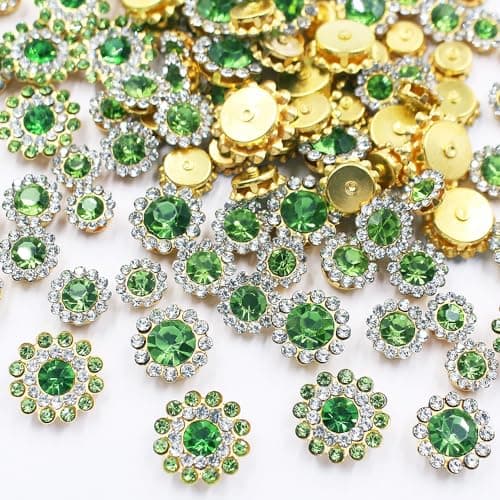 100pcs Sew on Rhinestones Crystal Gems Sunflower with Gold Claw Mixed 8mm 10mm 12mm 14mm for Sewing Dress Clothes Shoes Wedding Decoration 06 Light Green