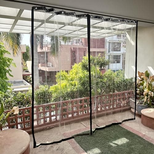 HIPPO Premium Outdoor Transparent Waterproof Balcony Curtain AC, Rain & Dust Protection with Rust Proof Eyelet/Grommet PVC Curtains for Terrace, Garden, AC Room (4.5X9.0FT, 2 PC)