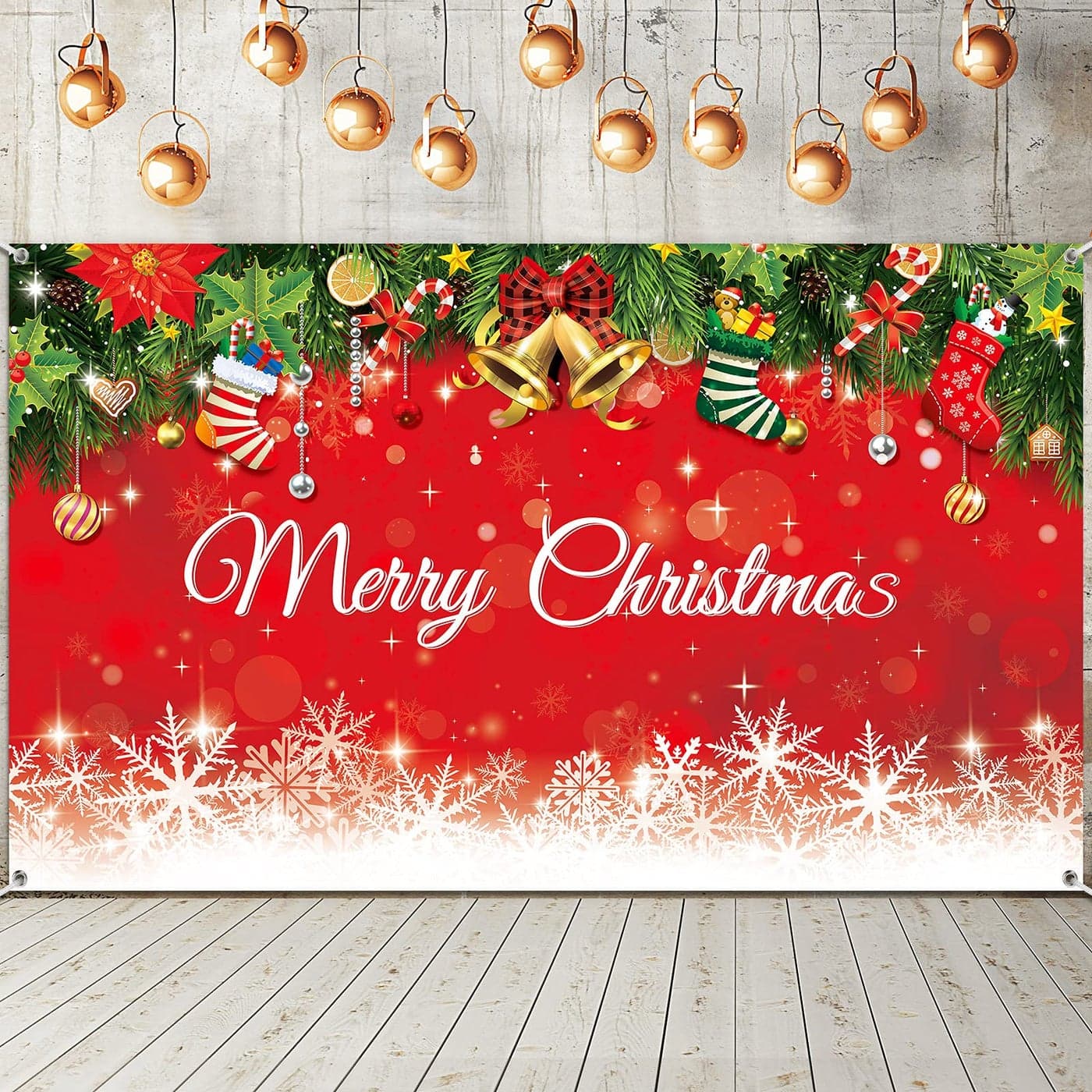 Irenare Christmas Backdrop Merry Christmas Banner Party Decoration Xmas Photography Background Photo Props for Winter Holiday New Year Eve Family Party Decoration SuppliesSnowflake