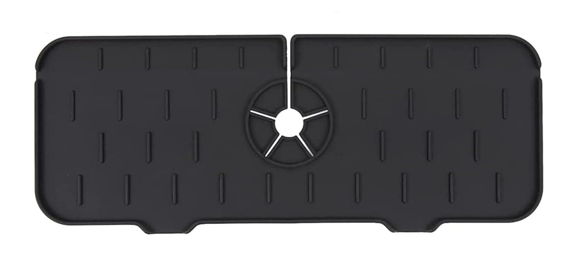 HARI Kitchen Sink Splash Guard 145 Silicone Faucet Handle Drip Catcher Tray Dish Soap Sponge Holder Mat Behind Faucet Kitchen Gadgets Sink Accessories Drying Mat Sink for Kitchen Black