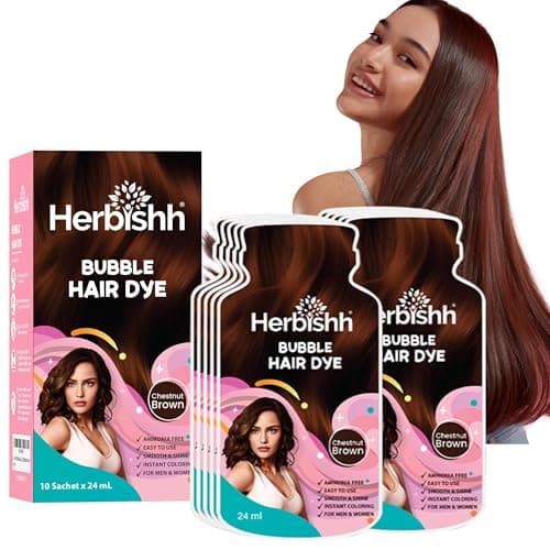 Herbishh Bubble Foam Hair Dye Shampoo 3 in 1 Dye for 100 Grey Coverage Permanent Hair Coloring for Men Women Longlasting Travelfriendly Ammoniafree 10 Sachet x 24 ml Chestnut Brown