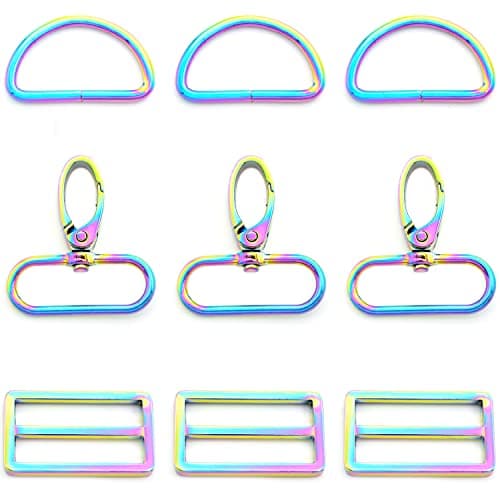 MELORDY 15Pcs Metal Swivel Snaps Hooks with D Rings TriGlide Slide Buckles for Purse Bag Straps DIY Sewing Hardware Kit 112 inch Rainbow
