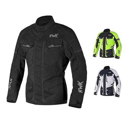 HWK Adventure Touring Motorcycle Jacket for Men, Water Resistant Cordura Textile Biker Jacket for Men, Durable and Stylish Moto Gear with CE Armor for Enduro Motorbike Riding - Black, Medium