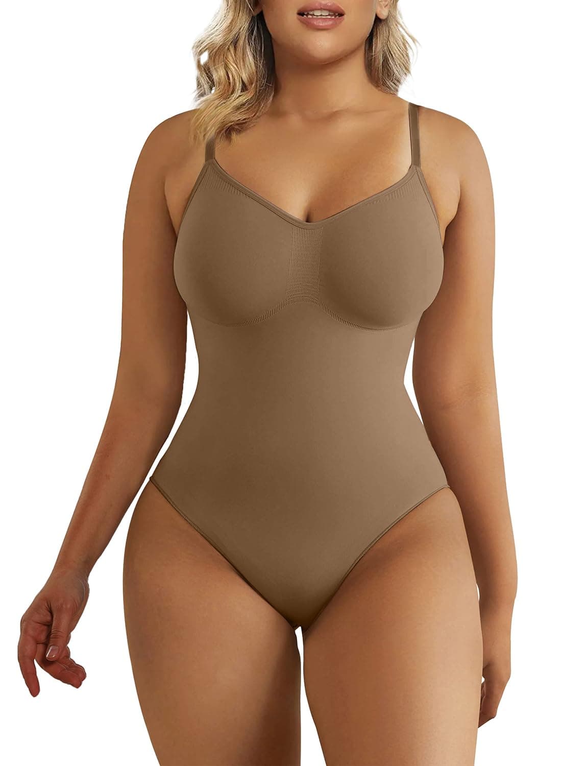 SHAPERX Bodysuit for Women Tummy Control Shapewear Seamless Sculpting Thong Body Shaper Tank Top,SZ5215-Brown-L/XL