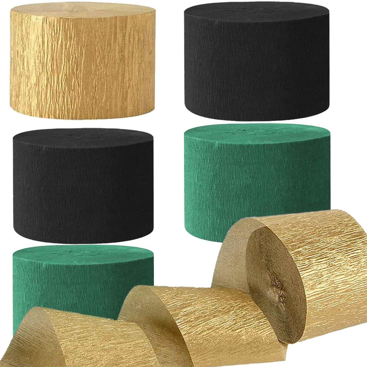 We Moment Black and Dark Green Gold Crepe Paper Streamers Party Streamer 18 Inch Widening 6 RollsBlack and Dark Green Gold Party Decorations Streamer 82 feet per roll for Birthday Party Decorations