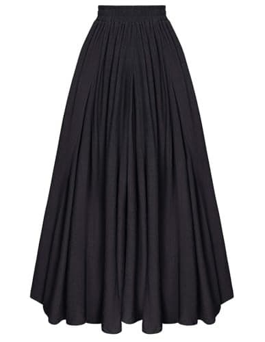 Scarlet Darkness Maxi Skirts for Women Long Flowy Boho Renaissance Skirt with Pockets Black S
