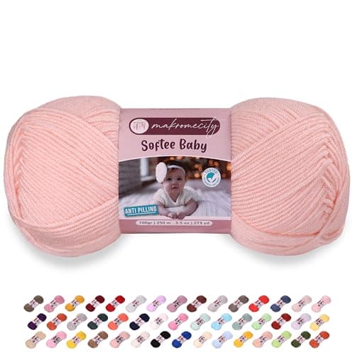 Makromecity Softee Baby Yarn100 Premium AntiPilling Acrylic 35 Oz 273 yd 100gr250 mt Light Pink Soft Yarn for Crocheting and Knitting Light Pink 1 Skein