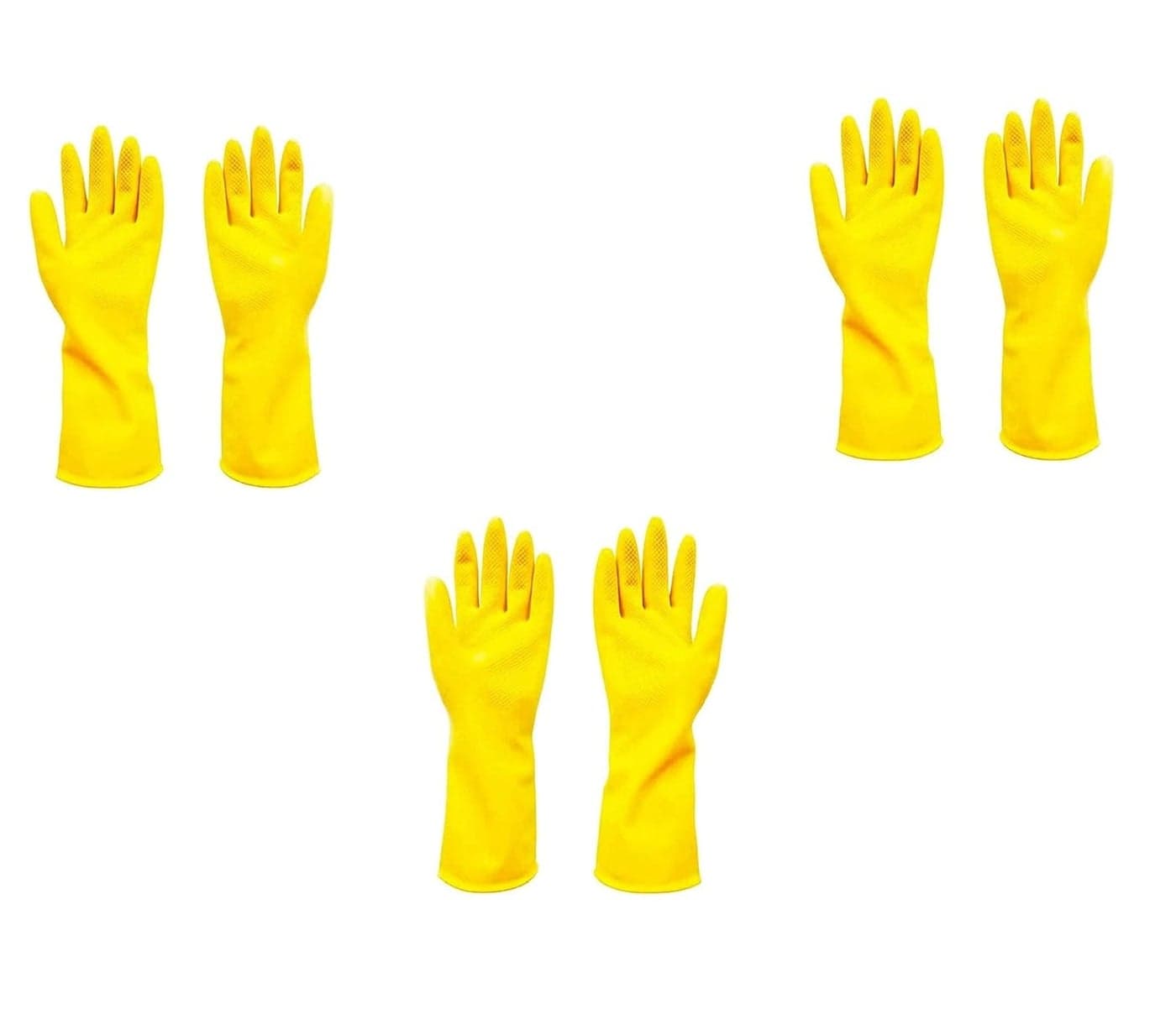 Ekon Combo Of 3 Latex Non Slip Multipurpose Heavy Duty Reusable Safety Rubber Hand Gloves For Chemical Resistance Protective Lab Gardening Industrial Building Construction Agriculture Work Yellow