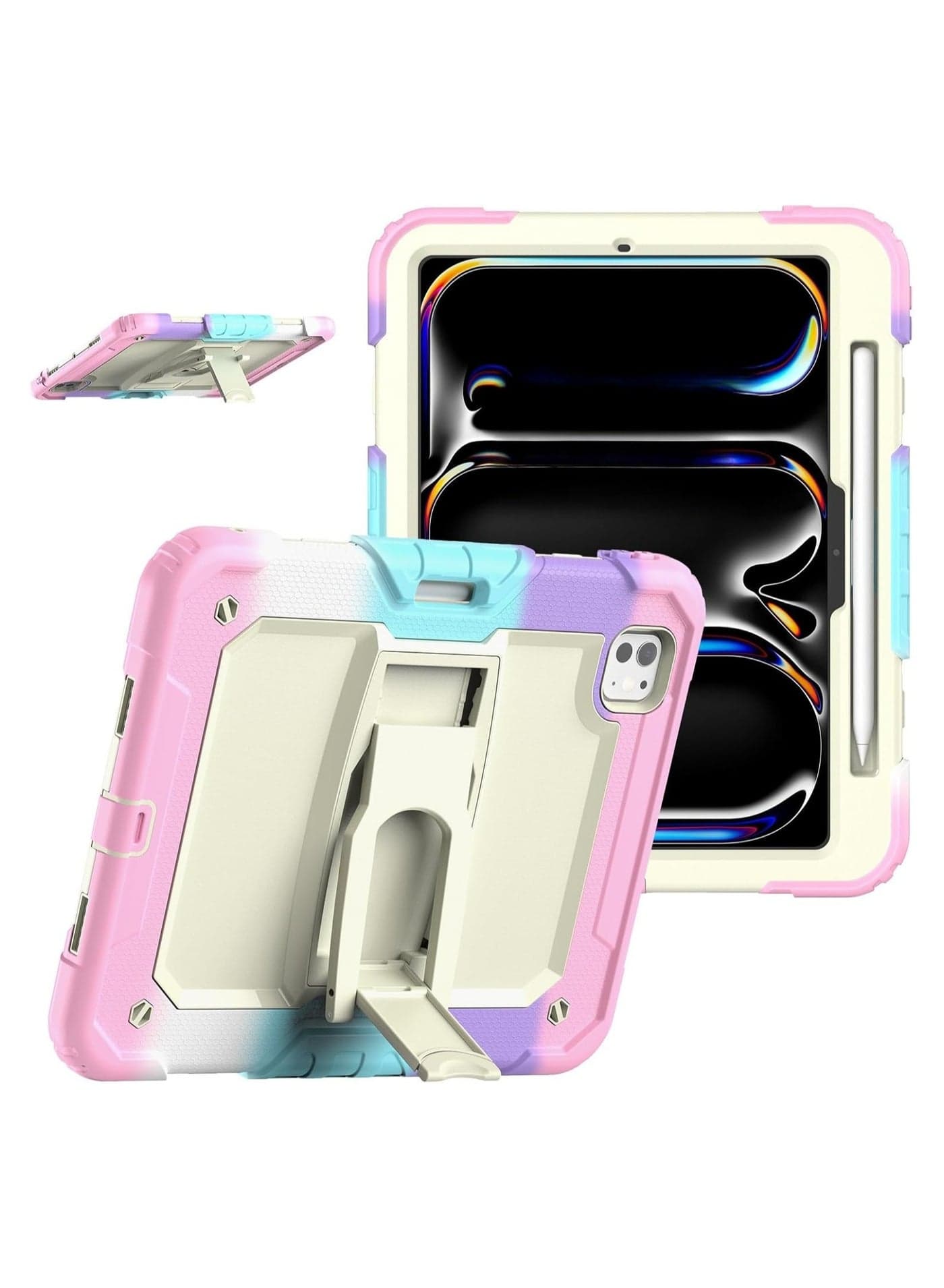 Silicone Protective Case Compatible with iPad Pro 11-inch 2025 M5 (Model A3357/A3358), Triple-Function Heavy-Duty Rugged Shockproof and Drop-Resistant Tablet Case with Hidden Stand