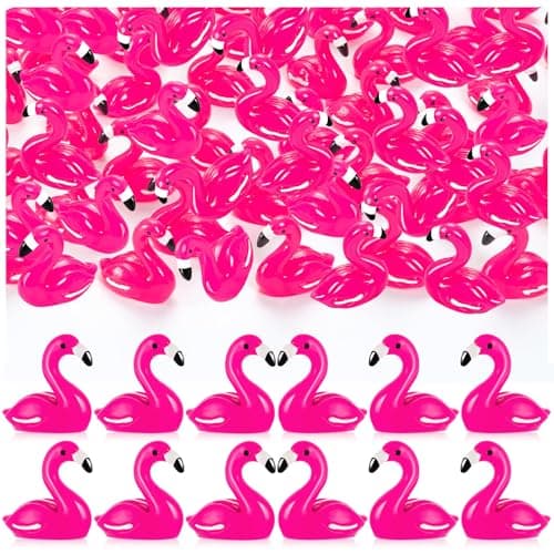 LHSYFBZ 100Pcs Mini Resin Flamingo Tiny Rose Red Ducks Cute Figurines for Cake Topper Garden Dollhouse Landscape Aquarium Ornaments DIY Crafts