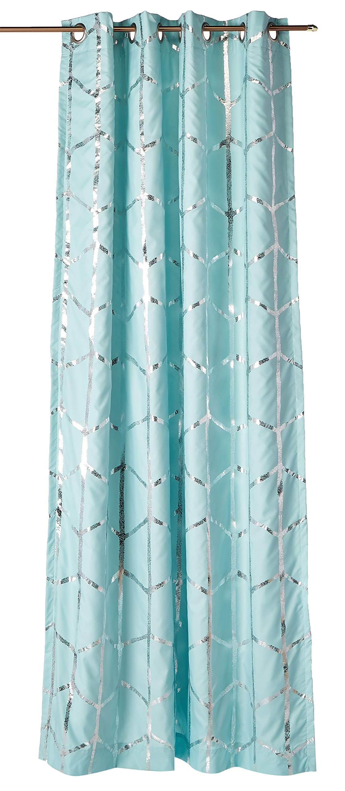 Intelligent Design Raina Total Blackout Metallic Print Grommet Top Single Curtain Panel Thermal Insulated Light Blocking Drape for Bedroom Living Room and Dorm 50x84 AquaSilver 1 Piece