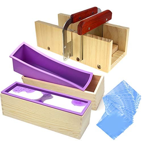 Voulosimi Silicone Soap Mold - Soap Making Cutting Mold Soap Cutter with Wavy Cutter & Straight Slicer and 100 Pcs 6 x 6 inch Shrink Wrap Bags