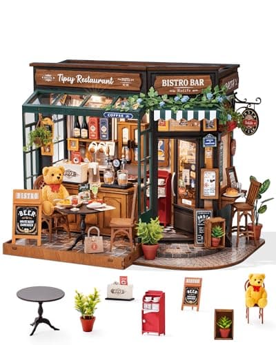 ROBOTIME DIY Tiny House Kit, Miniature House Kit for Adults to Build, Mini House Kit with Furniture, Halloween/Christmas/Birthday Gifts for Men/Women(Tipsy Restaurant)