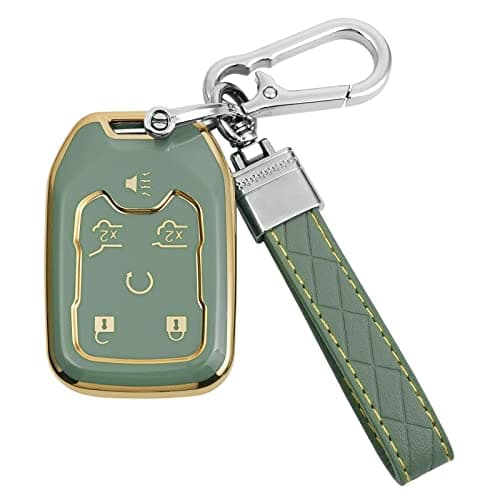 artapek Key Fob Cover Compatible with Chevy Tahoe Suburban GMC Yukon Car Accessories with Keychain 6 Button Key Shell Case TPU Green