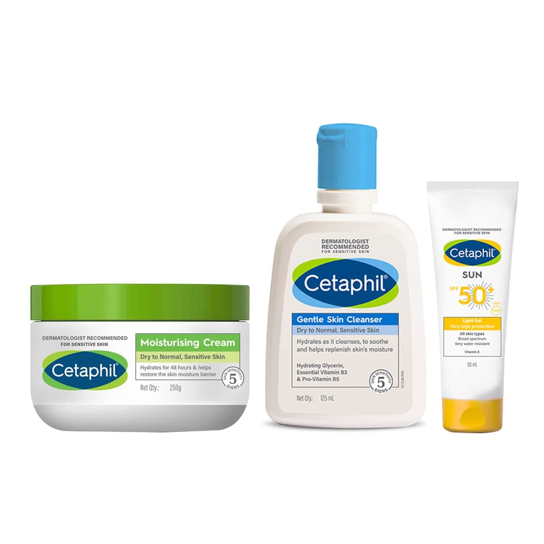 Galderma Cetaphil Dry Skin Combo Gentle Skin Cleanser 125ml Moisturising Cream 250g Sun Protection Cream 50ml
