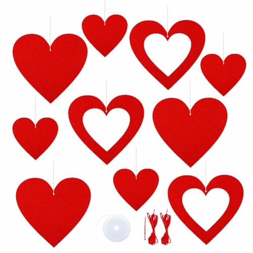 SaktopDeco 30 PCS Red Felt Heart Ornaments Heart Shaped Ornaments Bulk Hanging Decorations for Wedding Valentine Party Decoration