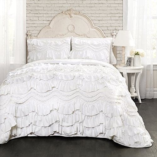 Lush Decor Kemmy Ruffled Quilt Set, 3 Piece Set Twin, White - Kids Bedding Set - White Quilt Twin Size - Coquette Decor