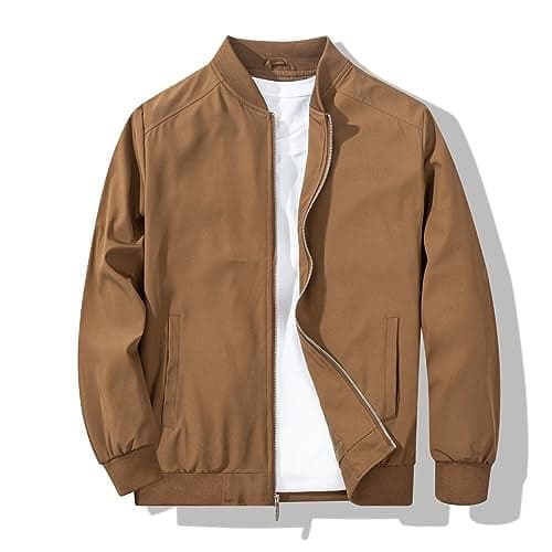 XiaoYouYu Men's Bomber Jacket Fashion Stylish Lightweight Windbreaker Spring Fall Casual Jackets for Men Coffee Medium