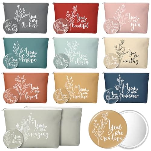 Vercraft 20 Pcs Employee Appreciation Gifts Inspirational Canvas Makeup Bags Compact Mirror Bulk Cosmetic Bags Portable Mirror Thank You Gifts for Women Christmas Nurse Practitioner (Bohemian)